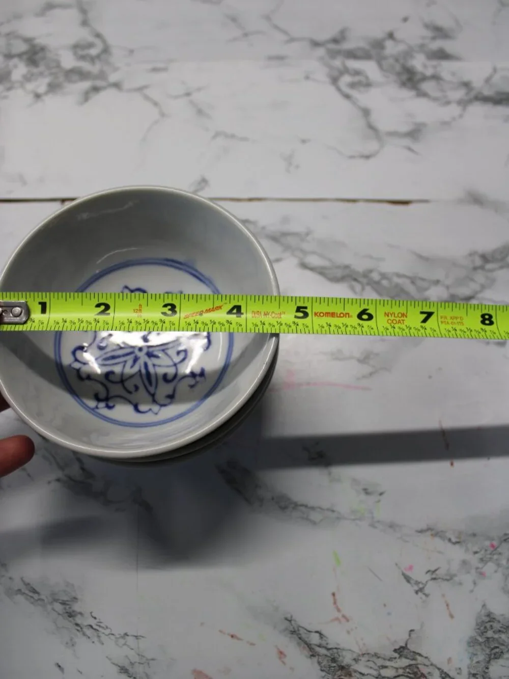 Vintage Blue White Floral Geometric Medallion Porcelain Rice Bowls Set of 3